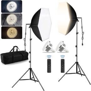 طقم إضاءة التصوير الفوتوغرافي BEIYANG Softbox لإضاءة الاستوديو، صندوق ناعم مستمر احترافي مع قطعتين لمبات E27، طقم صندوق إضاءة ناعم سداسي الشكل مع حقيبة حمل لالتقاط الصور وتسجيل الفيديو in Kuwait