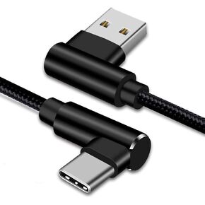 Right Angle USB C Cable, Type C 90 Degree Cable, Braided USB Type C Long Cord Fast Charging Sync Cable for Samsung Galaxy S20 S10 S10E S9 S8 Plus Note 10 9 LG etc. (3Pack 3FT 6FT 10FT) (Silver Grey)