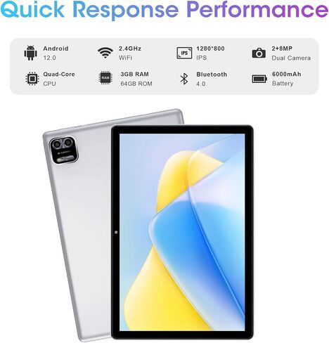تابلت اندرويد 10 انش بمعالج رباعي النواة وذاكرة RAM 3GB وروم 64GB مقاس 10.1 انش وشاشة IPS 1280×800 وكاميرا 2+8MP وواي فاي وبلوتوث وبطارية 6000mAh من وي تاب in Kuwait