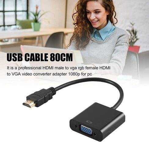 محول اتش دي ام اي الى في جي ايه، محول اتش دي ام اي الى في جي ايه مطلي بالذهب FHD 1080P بطاقة فيديو خارجية، محول متعدد الشاشات، جهاز كمبيوتر مكتبي ولابتوب وتلفزيون HD وشاشة وجهاز عرض - اسود in Saudi Arabia