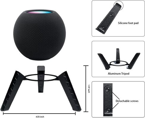 حامل ثلاثي القوائم من الالومنيوم مع اطار معدني آمن وثابت مع وسادة سيليكون لجهاز ابل هوم بود ميني هوم بود (حامل فقط) (فضي) in Kuwait