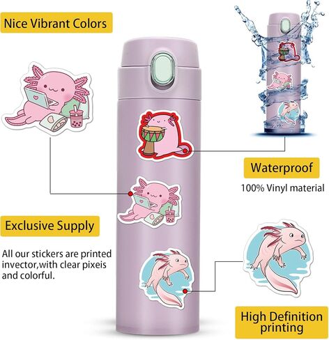 ملصقات زجاجات مياه Aiekule 2022 لطيفة من Axolotl 100 قطعة من الفينيل Vsco مقاومة للماء وملصقات جمالية للكمبيوتر المحمول وأمتعة التزلج هدية للأطفال والمراهقين in Saudi Arabia