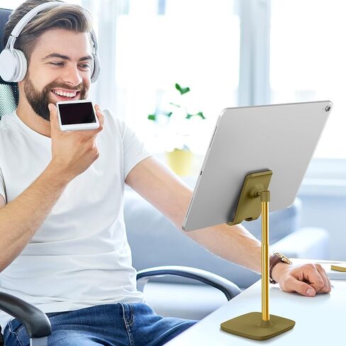 حامل Aduro Elevate للهاتف والكمبيوتر اللوحي، حامل حامل للهاتف الخلوي بارتفاع قابل للتعديل للمكتب متوافق مع iPhone iPad Galaxy وجميع الهواتف والأجهزة اللوحية (ذهبي) in Kuwait