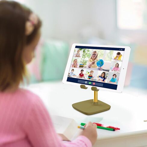 حامل Aduro Elevate للهاتف والكمبيوتر اللوحي، حامل حامل للهاتف الخلوي بارتفاع قابل للتعديل للمكتب متوافق مع iPhone iPad Galaxy وجميع الهواتف والأجهزة اللوحية (ذهبي) in Kuwait