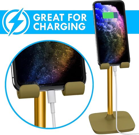 حامل Aduro Elevate للهاتف والكمبيوتر اللوحي، حامل حامل للهاتف الخلوي بارتفاع قابل للتعديل للمكتب متوافق مع iPhone iPad Galaxy وجميع الهواتف والأجهزة اللوحية (ذهبي) in Kuwait