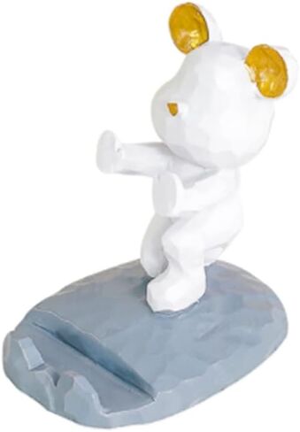 حامل الهاتف المحمول AESGXTU Bear للكمبيوتر اللوحي، وديكور سطح المكتب من الراتنج وشاشة تخزين للكسالى لمتابعة الدراما (أبيض) in Kuwait