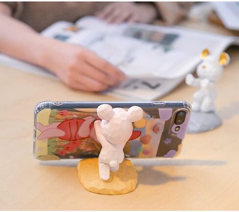 حامل الهاتف المحمول AESGXTU Bear للكمبيوتر اللوحي، وديكور سطح المكتب من الراتنج وشاشة تخزين للكسالى لمتابعة الدراما (أبيض) in Kuwait