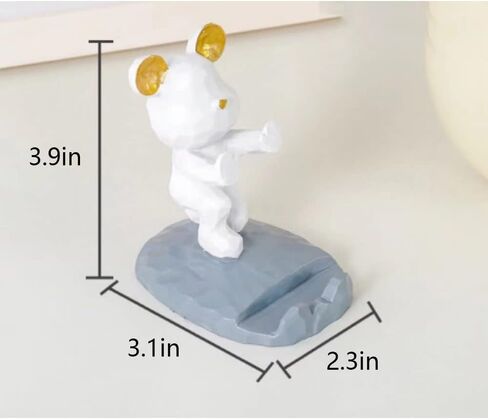 حامل الهاتف المحمول AESGXTU Bear للكمبيوتر اللوحي، وديكور سطح المكتب من الراتنج وشاشة تخزين للكسالى لمتابعة الدراما (أبيض) in Kuwait