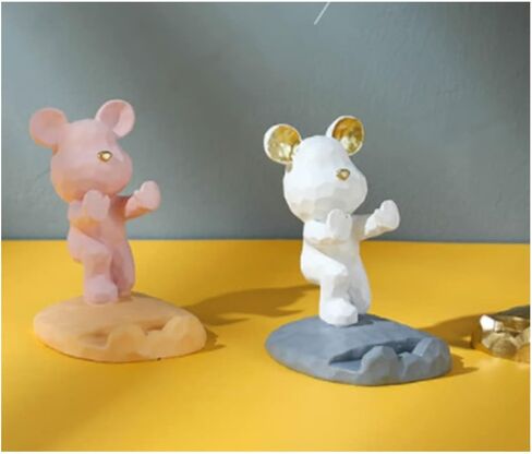 حامل الهاتف المحمول AESGXTU Bear للكمبيوتر اللوحي، وديكور سطح المكتب من الراتنج وشاشة تخزين للكسالى لمتابعة الدراما (أبيض) in Kuwait