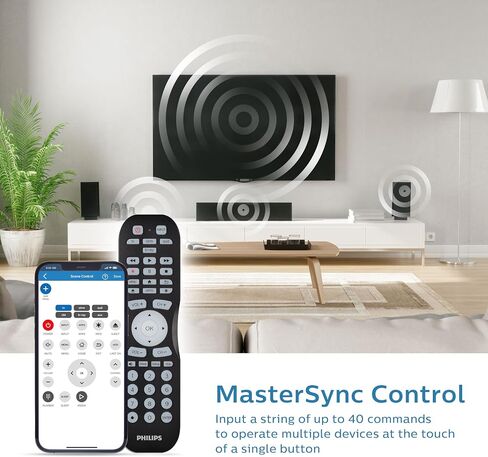 جهاز تحكم عن بعد عالمي من فيليبس مع ميزة Find It وتطبيق الهاتف الذكي لأجهزة Samsung وVizio وSony وSharp وRoku وApple TV وRCA وPanasonic وأجهزة التلفاز الذكية وBlu Ray وDVD و4 أجهزة، أسود، SRP9020B/27 in Saudi Arabia