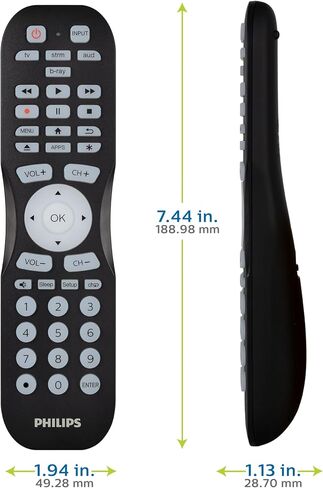 جهاز تحكم عن بعد عالمي من فيليبس مع ميزة Find It وتطبيق الهاتف الذكي لأجهزة Samsung وVizio وSony وSharp وRoku وApple TV وRCA وPanasonic وأجهزة التلفاز الذكية وBlu Ray وDVD و4 أجهزة، أسود، SRP9020B/27 in Saudi Arabia