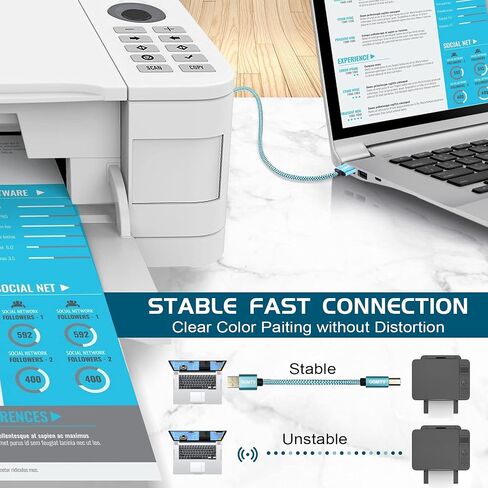 كابل طابعة GGMTY بطول 25 قدم، كابل طابعة USB USB 2.0 نوع A ذكر إلى B ذكر سلك ماسح ضوئي عالي السرعة كابل USB للطابعة متوافق مع HP وCanon وDell وEpson وطابعة Xerox والمزيد in Kuwait