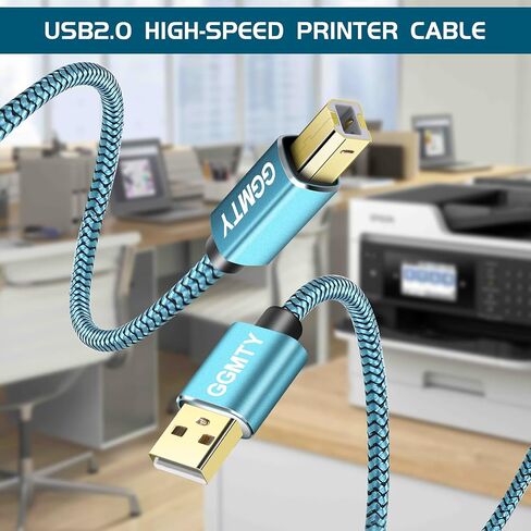 كابل طابعة GGMTY بطول 25 قدم، كابل طابعة USB USB 2.0 نوع A ذكر إلى B ذكر سلك ماسح ضوئي عالي السرعة كابل USB للطابعة متوافق مع HP وCanon وDell وEpson وطابعة Xerox والمزيد in Kuwait