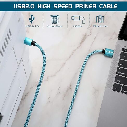 كابل طابعة GGMTY بطول 25 قدم، كابل طابعة USB USB 2.0 نوع A ذكر إلى B ذكر سلك ماسح ضوئي عالي السرعة كابل USB للطابعة متوافق مع HP وCanon وDell وEpson وطابعة Xerox والمزيد in Kuwait