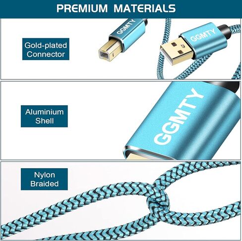 كابل طابعة GGMTY بطول 25 قدم، كابل طابعة USB USB 2.0 نوع A ذكر إلى B ذكر سلك ماسح ضوئي عالي السرعة كابل USB للطابعة متوافق مع HP وCanon وDell وEpson وطابعة Xerox والمزيد in Kuwait