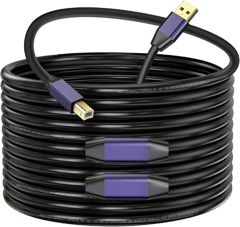 كابل طابعة GGMTY بطول 25 قدم، كابل طابعة USB USB 2.0 نوع A ذكر إلى B ذكر سلك ماسح ضوئي عالي السرعة كابل USB للطابعة متوافق مع HP وCanon وDell وEpson وطابعة Xerox والمزيد in Kuwait