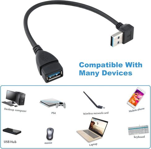كابل تمديد USB 3.0 - زاوية يسار ويمين - ذكر إلى أنثى - حزمة من قطعتين (زاوية سوداء لأعلى وأسفل) in Kuwait