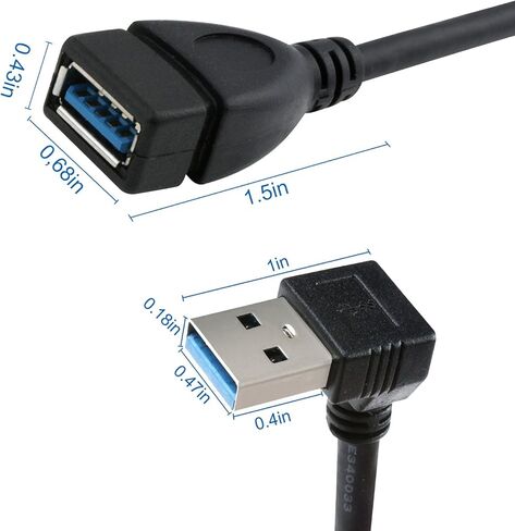 كابل تمديد USB 3.0 - زاوية يسار ويمين - ذكر إلى أنثى - حزمة من قطعتين (زاوية سوداء لأعلى وأسفل) in Kuwait