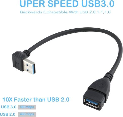 كابل تمديد USB 3.0 - زاوية يسار ويمين - ذكر إلى أنثى - حزمة من قطعتين (زاوية سوداء لأعلى وأسفل) in Kuwait