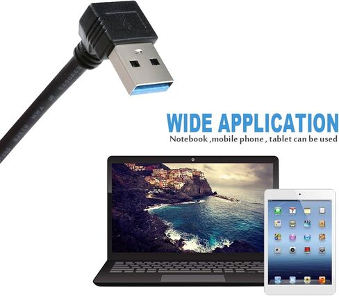 كابل تمديد USB 3.0 - زاوية يسار ويمين - ذكر إلى أنثى - حزمة من قطعتين (زاوية سوداء لأعلى وأسفل) in Kuwait