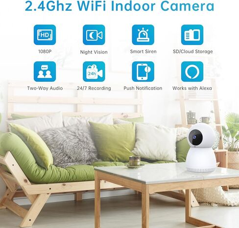 NoahTec 2.4 GHz Pet Dog Camera with Phone App, WiFi Baby Cam Motion Detection Color Night Vision 1080P Indoor Cameras for Home Security Compatible with Alexa in Kuwait
