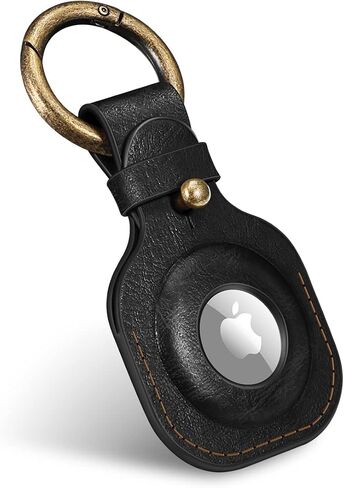 Fintie Protective Case Holder for AirTag Tracker with Keychain, Vegan Leather Anti-Lost & Scratch Resistance Key Ring Cover Compatible with Apple AirTags 2021 Finder for Wallet, Luggage, Pets,Brown in Kuwait