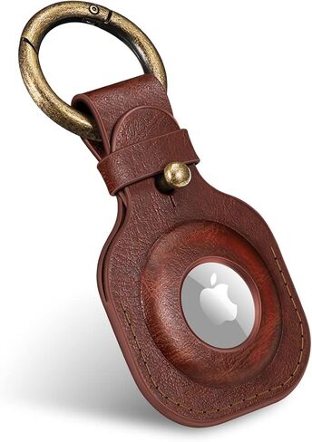Fintie Protective Case Holder for AirTag Tracker with Keychain, Vegan Leather Anti-Lost & Scratch Resistance Key Ring Cover Compatible with Apple AirTags 2021 Finder for Wallet, Luggage, Pets,Brown in Kuwait