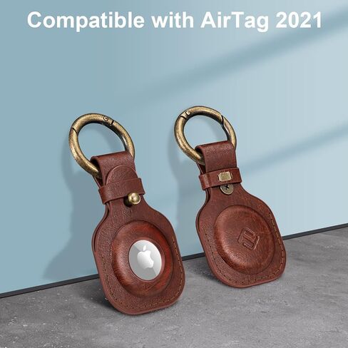 Fintie Protective Case Holder for AirTag Tracker with Keychain, Vegan Leather Anti-Lost & Scratch Resistance Key Ring Cover Compatible with Apple AirTags 2021 Finder for Wallet, Luggage, Pets,Brown in Kuwait