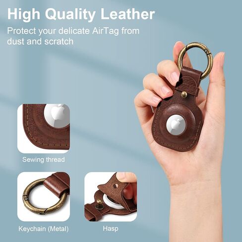 Fintie Protective Case Holder for AirTag Tracker with Keychain, Vegan Leather Anti-Lost & Scratch Resistance Key Ring Cover Compatible with Apple AirTags 2021 Finder for Wallet, Luggage, Pets,Brown in Kuwait