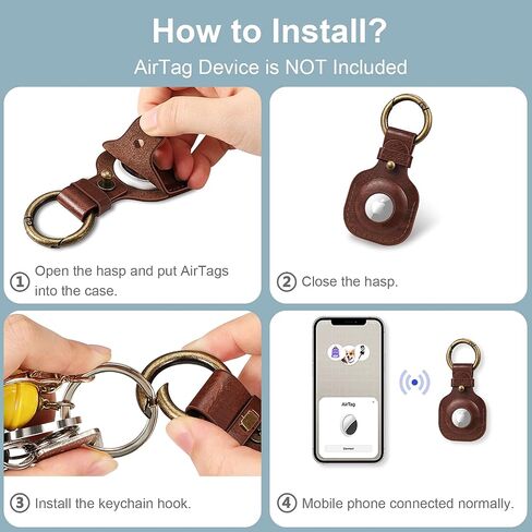 Fintie Protective Case Holder for AirTag Tracker with Keychain, Vegan Leather Anti-Lost & Scratch Resistance Key Ring Cover Compatible with Apple AirTags 2021 Finder for Wallet, Luggage, Pets,Brown in Kuwait