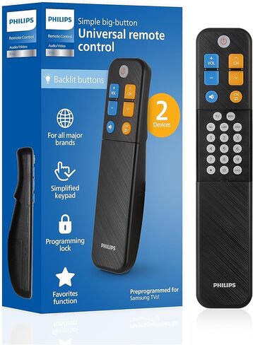 فيليبس Elite EZ Slide جهاز تحكم عن بعد عالمي بجهازين، أسود، لكبار السن وكبار السن، تلفزيون/كابل/قمر صناعي - SRP9012B/27 in Kuwait