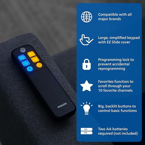 فيليبس Elite EZ Slide جهاز تحكم عن بعد عالمي بجهازين، أسود، لكبار السن وكبار السن، تلفزيون/كابل/قمر صناعي - SRP9012B/27 in Kuwait