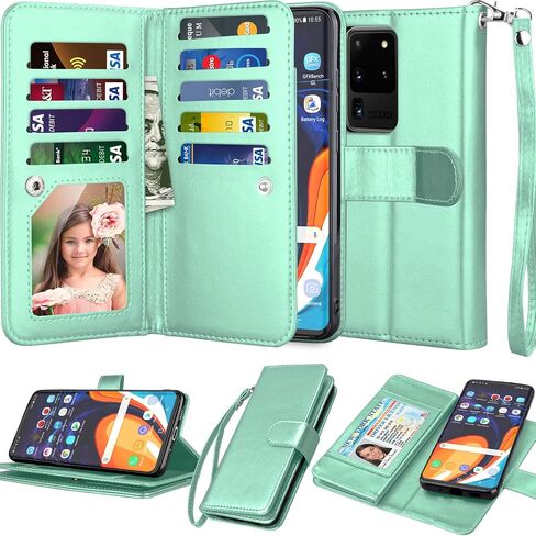 NJJEX Galaxy S20 Plus Case, for Samsung Galaxy S20+ S20 Plus Wallet Case （6.7", [9 Card Slots] PU Leather ID Credit Holder Folio Flip [Detachable] Kickstand Magnetic Phone Cover & Lanyard [Rose Gold] in Kuwait