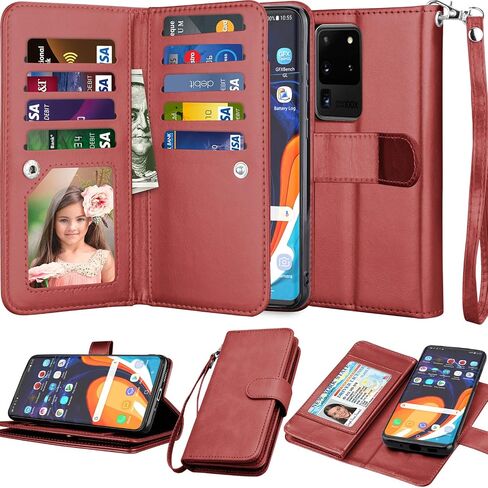 NJJEX Galaxy S20 Plus Case, for Samsung Galaxy S20+ S20 Plus Wallet Case （6.7", [9 Card Slots] PU Leather ID Credit Holder Folio Flip [Detachable] Kickstand Magnetic Phone Cover & Lanyard [Rose Gold] in Kuwait