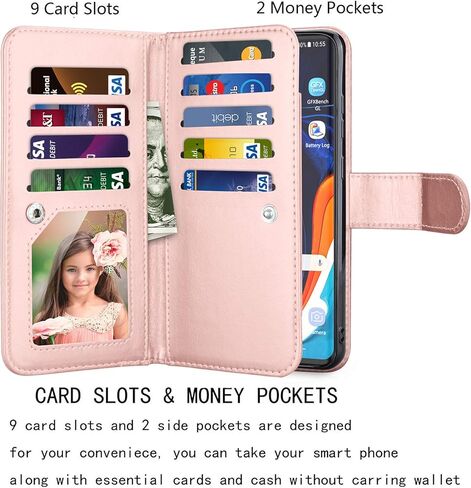 NJJEX Galaxy S20 Plus Case, for Samsung Galaxy S20+ S20 Plus Wallet Case （6.7", [9 Card Slots] PU Leather ID Credit Holder Folio Flip [Detachable] Kickstand Magnetic Phone Cover & Lanyard [Rose Gold] in Kuwait