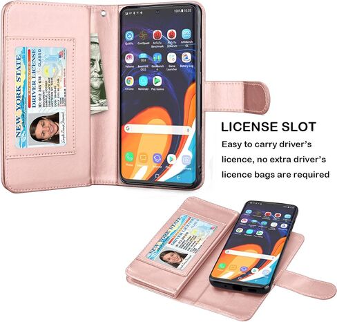 NJJEX Galaxy S20 Plus Case, for Samsung Galaxy S20+ S20 Plus Wallet Case （6.7", [9 Card Slots] PU Leather ID Credit Holder Folio Flip [Detachable] Kickstand Magnetic Phone Cover & Lanyard [Rose Gold] in Kuwait