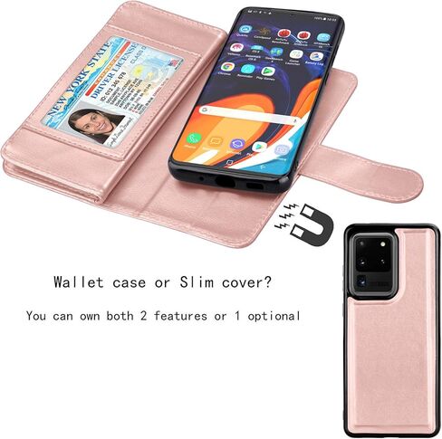 NJJEX Galaxy S20 Plus Case, for Samsung Galaxy S20+ S20 Plus Wallet Case （6.7", [9 Card Slots] PU Leather ID Credit Holder Folio Flip [Detachable] Kickstand Magnetic Phone Cover & Lanyard [Rose Gold] in Kuwait