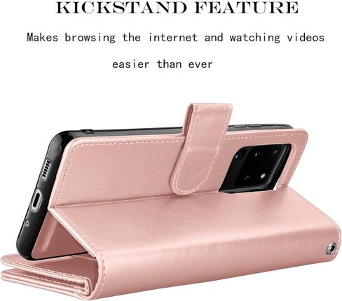 NJJEX Galaxy S20 Plus Case, for Samsung Galaxy S20+ S20 Plus Wallet Case （6.7", [9 Card Slots] PU Leather ID Credit Holder Folio Flip [Detachable] Kickstand Magnetic Phone Cover & Lanyard [Rose Gold] in Kuwait