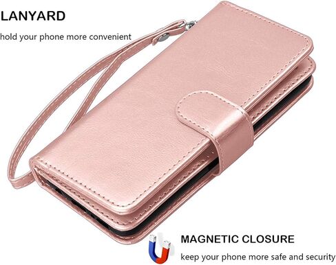 NJJEX Galaxy S20 Plus Case, for Samsung Galaxy S20+ S20 Plus Wallet Case （6.7", [9 Card Slots] PU Leather ID Credit Holder Folio Flip [Detachable] Kickstand Magnetic Phone Cover & Lanyard [Rose Gold] in Kuwait