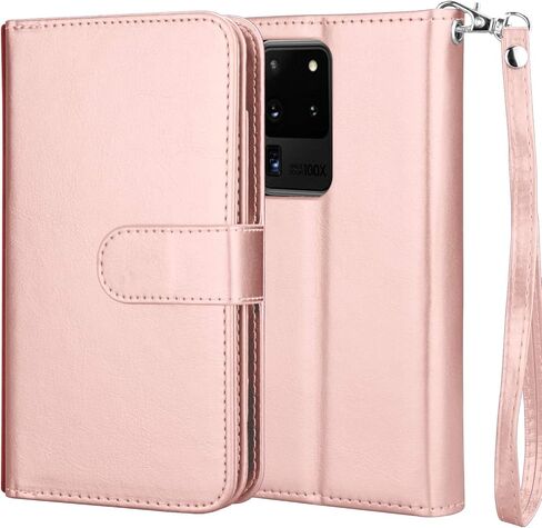 NJJEX Galaxy S20 Plus Case, for Samsung Galaxy S20+ S20 Plus Wallet Case （6.7", [9 Card Slots] PU Leather ID Credit Holder Folio Flip [Detachable] Kickstand Magnetic Phone Cover & Lanyard [Rose Gold] in Kuwait