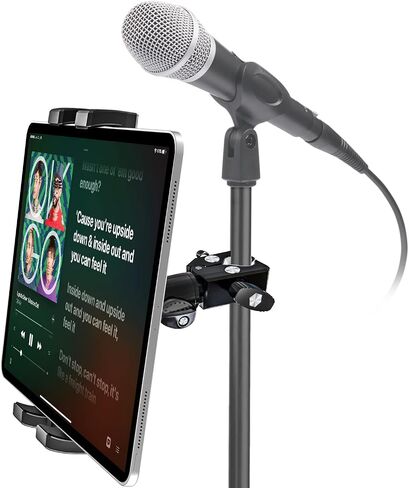 Metal Mic Stand iPad Holder Mount, woleyi Phone Tablet Holder for Microphone Stand, 360° Swivel Adjustable Music Tablet Camera Clamp with 1/4'' Screw for iPad Pro 12.9/Air/Mini, Tabs, iPhone (4.7-13") in Saudi Arabia