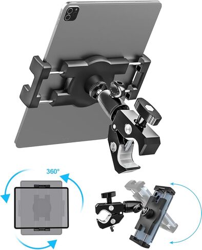 Metal Mic Stand iPad Holder Mount, woleyi Phone Tablet Holder for Microphone Stand, 360° Swivel Adjustable Music Tablet Camera Clamp with 1/4'' Screw for iPad Pro 12.9/Air/Mini, Tabs, iPhone (4.7-13") in Saudi Arabia