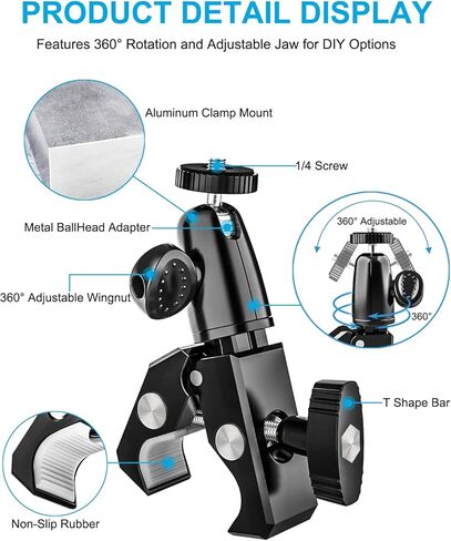 Metal Mic Stand iPad Holder Mount, woleyi Phone Tablet Holder for Microphone Stand, 360° Swivel Adjustable Music Tablet Camera Clamp with 1/4'' Screw for iPad Pro 12.9/Air/Mini, Tabs, iPhone (4.7-13") in Saudi Arabia