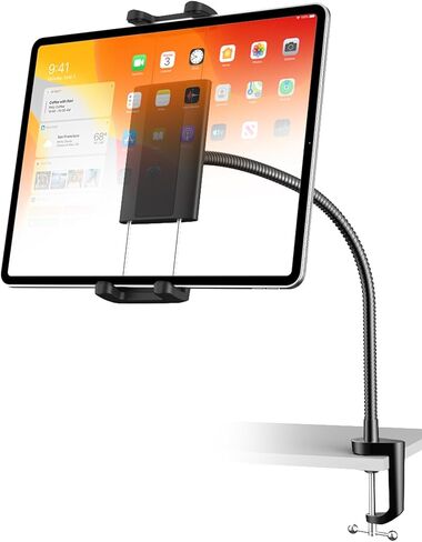 حامل الكمبيوتر اللوحي Charchendo لسرير المكتب يناسب أجهزة 4-13 بوصة، حامل هاتف بمشبك طويل الذراع مع حامل تابلت من الألومنيوم معقوف متوافق مع iPad Pro 12.9/Air/Mini، iPhone، Fire HD، Switch، Galaxy Tab in Kuwait
