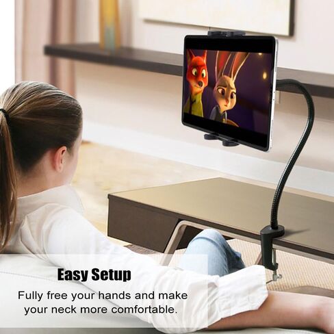 حامل الكمبيوتر اللوحي Charchendo لسرير المكتب يناسب أجهزة 4-13 بوصة، حامل هاتف بمشبك طويل الذراع مع حامل تابلت من الألومنيوم معقوف متوافق مع iPad Pro 12.9/Air/Mini، iPhone، Fire HD، Switch، Galaxy Tab in Kuwait