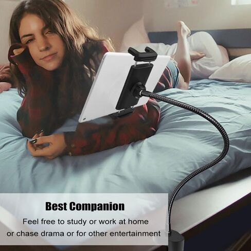 حامل الكمبيوتر اللوحي Charchendo لسرير المكتب يناسب أجهزة 4-13 بوصة، حامل هاتف بمشبك طويل الذراع مع حامل تابلت من الألومنيوم معقوف متوافق مع iPad Pro 12.9/Air/Mini، iPhone، Fire HD، Switch، Galaxy Tab in Kuwait
