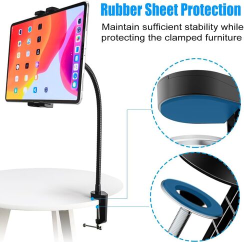 حامل الكمبيوتر اللوحي Charchendo لسرير المكتب يناسب أجهزة 4-13 بوصة، حامل هاتف بمشبك طويل الذراع مع حامل تابلت من الألومنيوم معقوف متوافق مع iPad Pro 12.9/Air/Mini، iPhone، Fire HD، Switch، Galaxy Tab in Kuwait