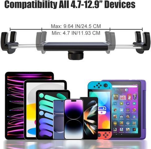 حامل الكمبيوتر اللوحي Charchendo لسرير المكتب يناسب أجهزة 4-13 بوصة، حامل هاتف بمشبك طويل الذراع مع حامل تابلت من الألومنيوم معقوف متوافق مع iPad Pro 12.9/Air/Mini، iPhone، Fire HD، Switch، Galaxy Tab in Kuwait