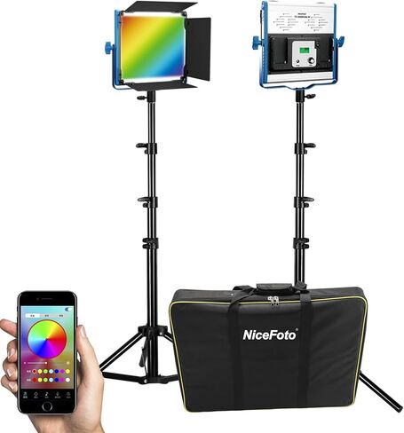 NiceFoto 2 Packs RGB LED Video Lighting Kit, 4500LM 3 Modes/360° RGB/ 2700K-6500K/ 18 Scene Effects RGB LED Lighting Panel with 2 Light Stand Kit for Video Photography, Studio, YouTube, Gaming in Saudi Arabia