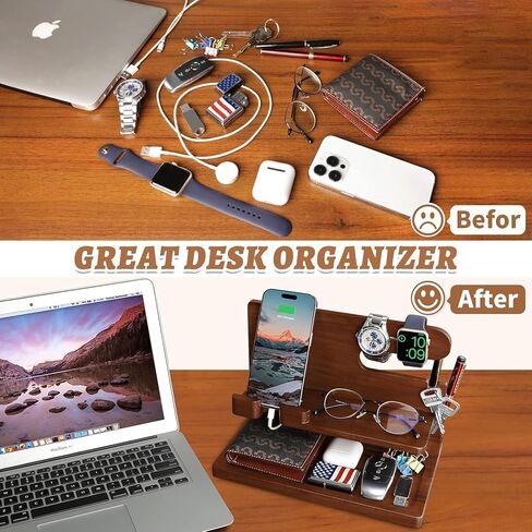 هدايا ELLESTAZ للرجال، محطة إرساء الهاتف الخشبية، منظم منضدة مكتب، محطة شحن خشبية للهاتف الخلوي، منظم بجانب السرير، أفكار هدايا له، هدايا للأب، هدايا للزوج والصديق والابن in Kuwait